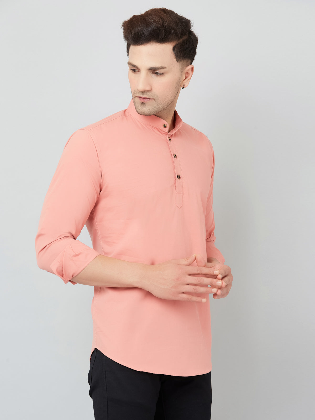 Louis Monarch Men Solid Peach Pure Cotton Straight Short Kurta